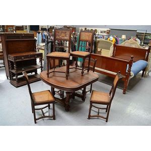 Set of six antique French Henri II walnut chairs with caned&hellip;