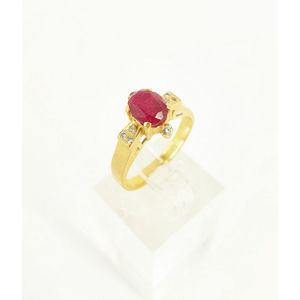 18ct Gold Ring with Poor Quality Ruby, Size L - Rings - Jewellery