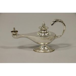 A sterling silver Aladdin's oil lamp on oval form base with…