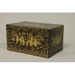 A Chinese export lacquer tea caddy of rectangular form with…