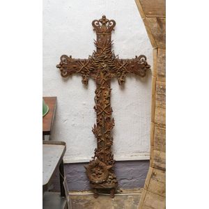 A 19th century French cast iron crucifix, finely cast with…