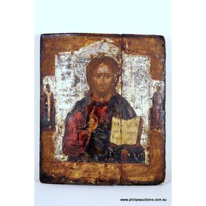 A Russian 'Christ Pantocrator' icon. Possibly 17th century. In…