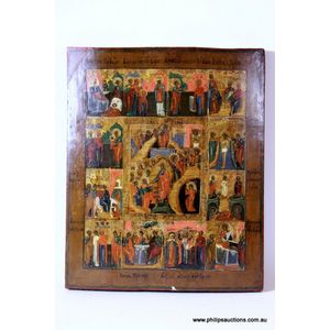 A large antique Russian 'Resurrection/Descent into Hell' icon…
