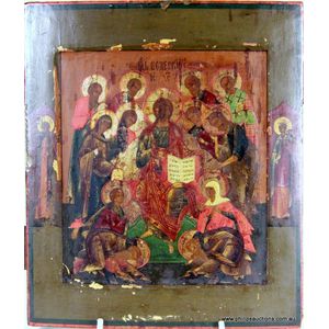 A Russian icon, 'Enthroned Mother of God with Fourteen Saints…