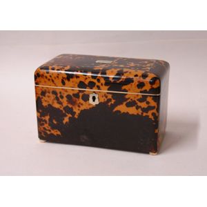 A good Regency tortoiseshell tea caddy, rectangular form with…