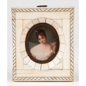 Miniature portrait in ivory frame, Italian 20th century. 8 x 9.…