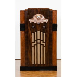 Precedent, console radio with Art Deco dial circa 1934