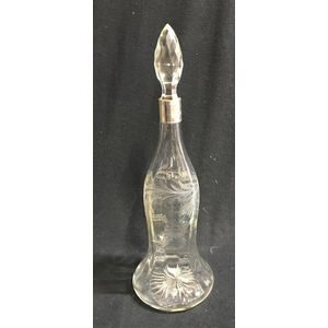 A decanter with etched floral spray with sterling silver collar,…