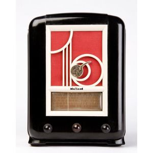 Mullard, high top black Bakelite radio with white grill circa…