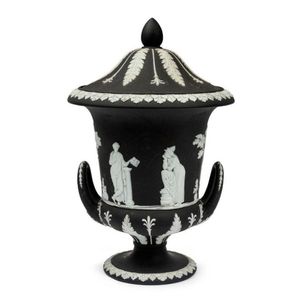 WEDGWOOD BLACK ON TERRACOTTA CANDLESTICK WITH ANTHEMION CAMEOS PERFECT 