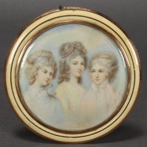 19th century English portrait miniature group, three young…