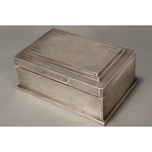 Art Deco sterling silver cigarette box and cover, hallmarked,…
