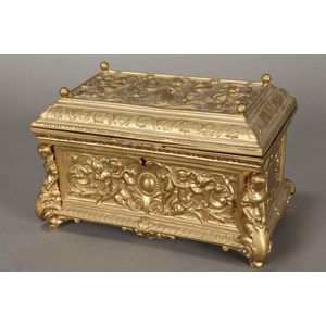 Italian cast gilt jewellery casket, of rectangular form,…