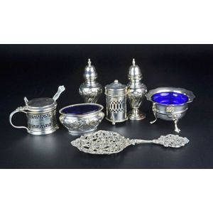 Sterling Silver Condiment Set With Cobalt Blue Inserts-5 Piece - S