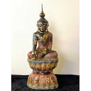 Burmese carved timber seated Buddha Bagen style, Teakwood,&hellip;