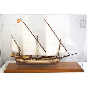 Perspex cased Spanish Xebec ' Cazador' ship model with framed…