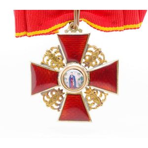 18ct rose gold and enamel medal with a portrait of St Anne on…