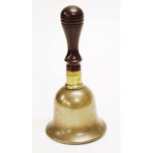 Vintage Hand Held Brass School Bell Wooden Handle