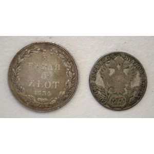Two 19th century silver coins comprising of an 1834 Russian…