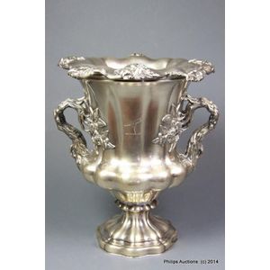 A fine armorial silver plated wine cooler, mid 19th century;…