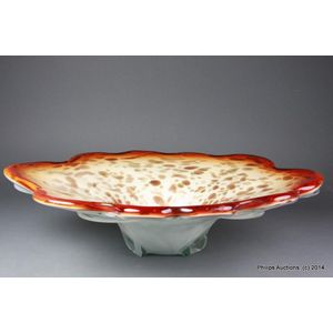 A large Murano cased glass bowl, circa 1960s, of oval flared…