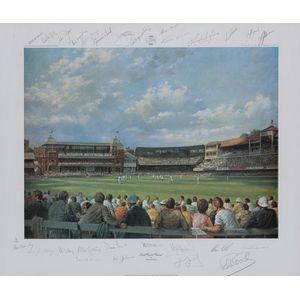 Print 'Lords Cricket Ground' by Alan Fearnley, signed by 1980…
