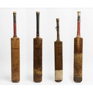 Ray Bright: Four much loved and well used cricket bats,…