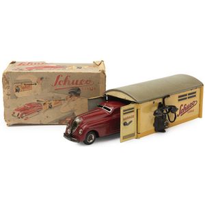 Schuco: German pre-war garage No.1500 in yellow with a grey…
