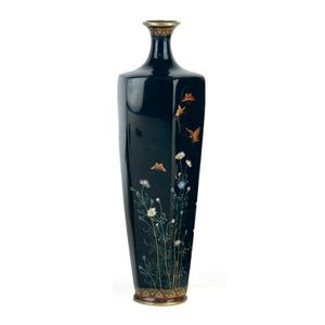 Cobalt Blue Cloisonne Vase with Chrysanthemums and Butterflies ...