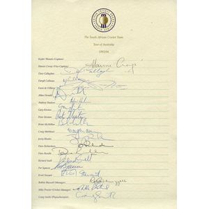 1993-94 South African team, official team sheet for Tour to…