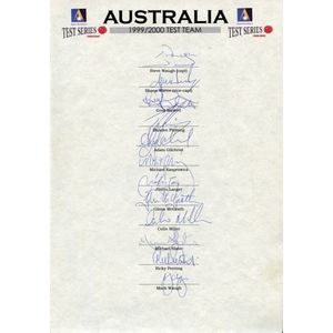 1999-2000 Australian Test team, official team sheet with 12…