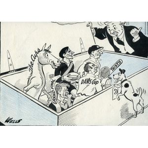 Sam Wells: Original 1948 cartoon by Sam Wells 'Open go - Out of…