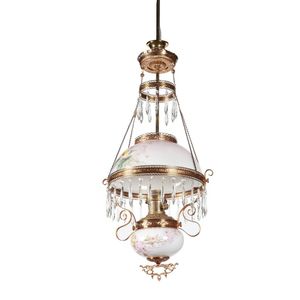 Hanging Miller light, electrified, hand painted milk glass…