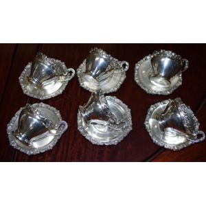 Edwardian Silver and Glass Coffee Cups, 1910s, Set of 6