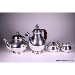 A four piece Danish sterling silver tea service, circa 1950s,…
