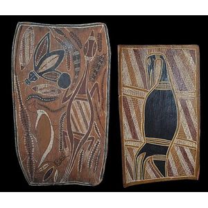 Two old Aboriginal bark paintings, Arnhem Land, circa 1960s;…