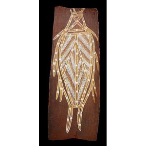 A bark painting, Artist Unknown, (Catfish), West Arnhem Land, c.…