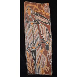 Mick Magani 1920-1984 Totemic animals ochres on bark Clan:…