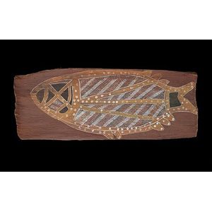A bark painting, Artist Unknown, (fish), Western Arnhem Land,…