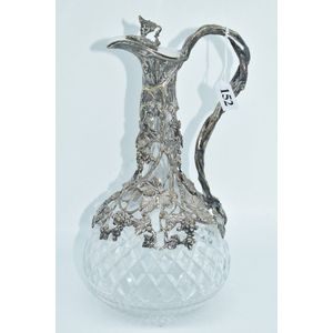 Ornate Edwardian silver plate grapevine decorated cut crystal…