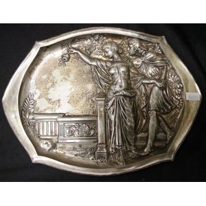 Art Nouveau WMF silver plate calling card tray relief decorated…