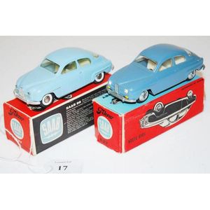 Two Tekno 827 Saab models, one powder blue, one steel blue with…