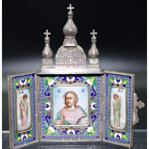 Russian Mikhail Grachev, silver travelling icon. Hallmarked St…