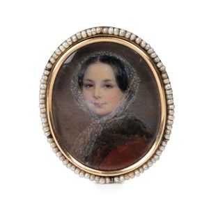 A seed pearl mounted portrait miniature brooch, 19th century,…