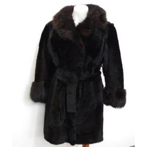 Black Kangaroo Fur Long Coat with Pile Cuffs and Collars - Furs ...