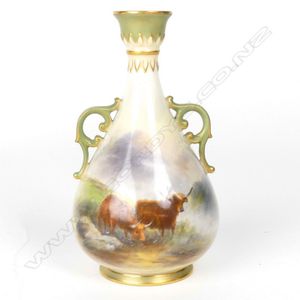 A Royal Worcester Harry Stinton highland cattle painted vase,…
