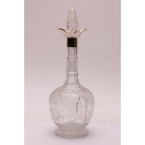Fine cut crystal decanter with sterling silver band, height 35…