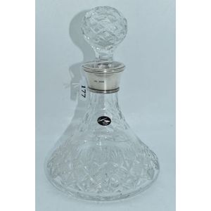 Cut crystal ships decanter with sterling silver collar,…