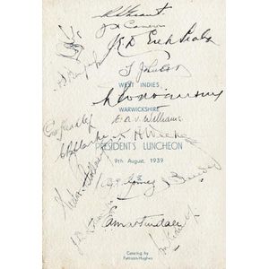 1939 West Indies Team, menu 'West Indies v Warwickshire,&hellip;