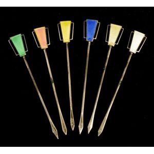 Six sterling silver & enamel cocktail sticks stamped silver,…